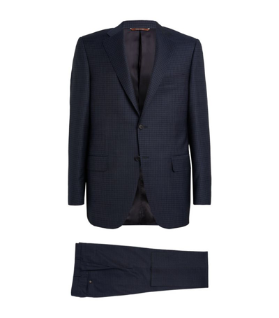 Canali Wool Micro-check Single-breasted Suit In Blue