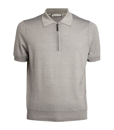 Canali Wool-blend Half-zip Polo Shirt In Grey