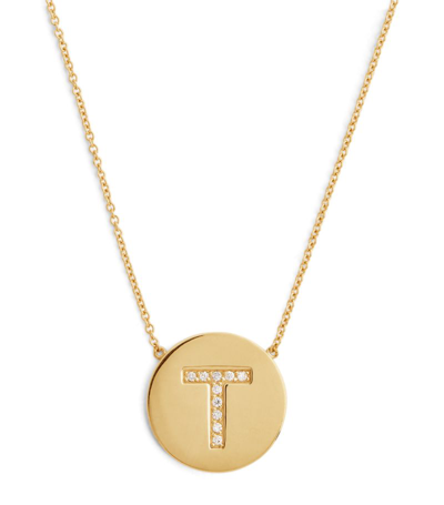 Jennifer Meyer Yellow Gold And Diamond Letter Disc T Necklace