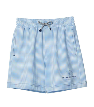 Brunello Cucinelli Kids' Checked Logo-print Swim Shorts In Blue