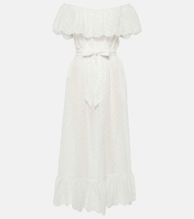 Marysia Off-shoulder Cotton Midi Dress In White
