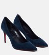 Christian Louboutin Kate Suede Red Sole Classic Pumps In Marine