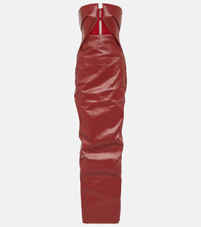 Rick Owens Prong Cutout Coated Denim Gown In Red