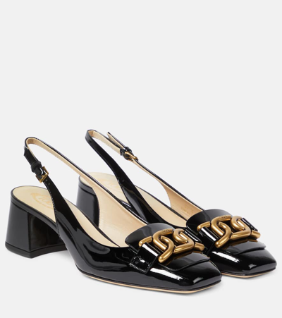 Tod's Embellished Pantent-leather Slingback Pumps In Nero