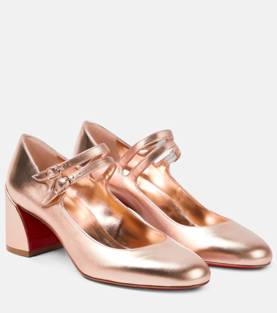 Christian Louboutin Miss Jane 55 Metallic Leather Pumps In Gold