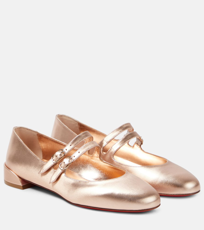 Christian Louboutin Sweet Jane Metallic-leather Flats In Neutral