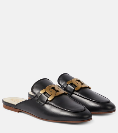 Tod's Glossy Black Slippers With Logo Plaque