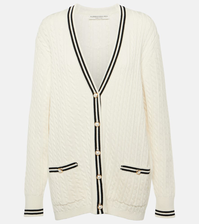 Alessandra Rich Oversized Cable-knit Cotton Cardigan In White