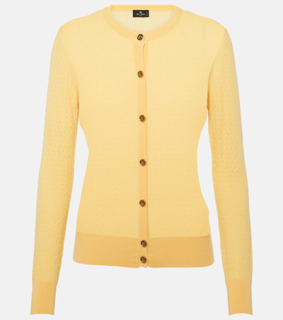 Etro Cable-knit Wool Cardigan In Yellow