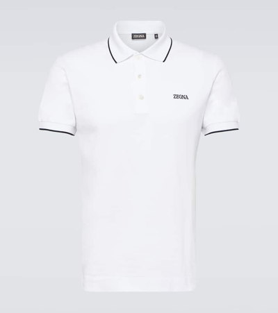 Zegna Polo Shirt In Stretch Cotton In White