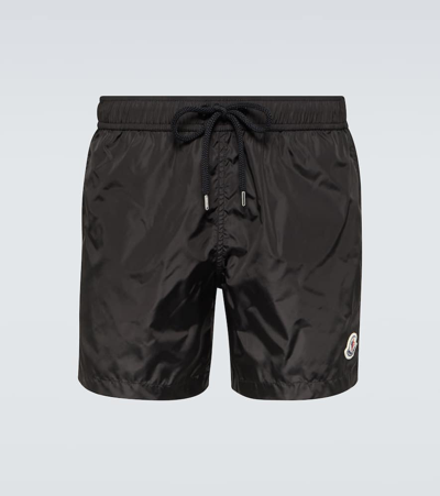 Moncler Logo Patch Nylon Swim Shorts In Black