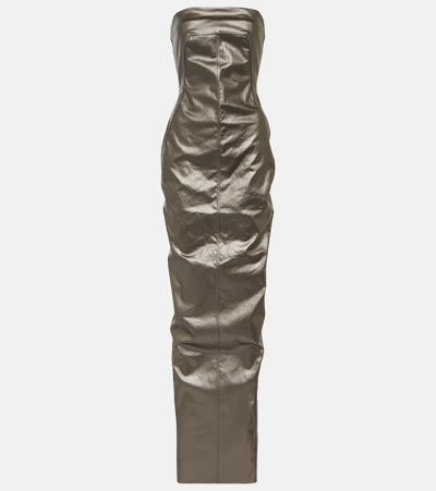 Rick Owens Lido Corset Coated Denim Gown In Grey