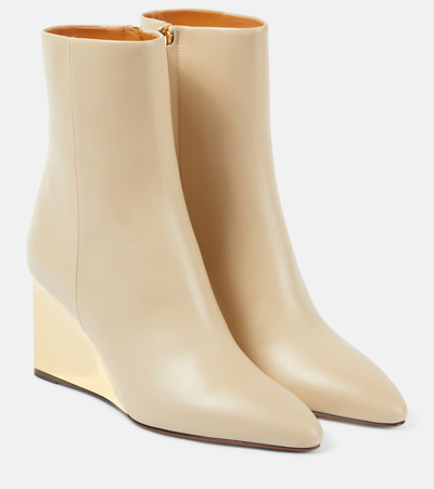 Chloé + Net Sustain Rebecca Leather Wedge Ankle Boots In Off-white