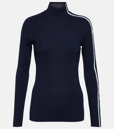 Moncler Virgin Wool Turtleneck Sweater In Blue