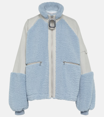 Jw Anderson Colour-block Fleece-textured Jacket In Blue