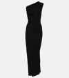 Rick Owens Athena Long Black Ribbed One Shoulder Dress In Wool In Black