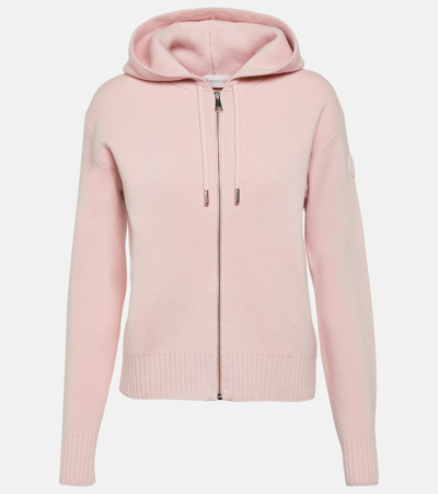 Moncler Logo Wool And Cashmere Hoodie In Pink