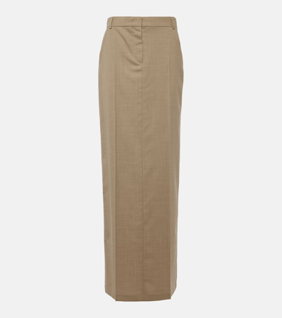 Max Mara Circeo Wool Maxi Skirt In Khaki