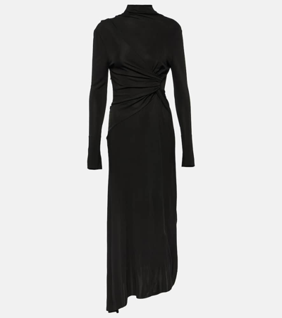 Victoria Beckham Gathered Draped Midi Dress In Black