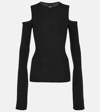 Rick Owens Long Sleeve Wool Knit Top W/cutouts In Black