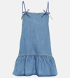 Ganni Tinted Cotton Denim Mini Dress In Blue