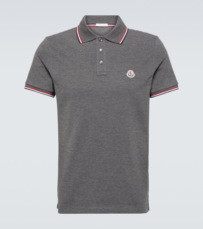 Moncler Logo Patch Cotton Polo Shirt In Light Grey