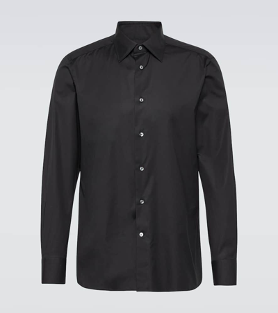 Zegna Stretch Cotton Shirt In Black