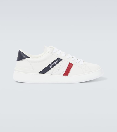 Moncler Monaco Faux Leather Sneakers In Optical White