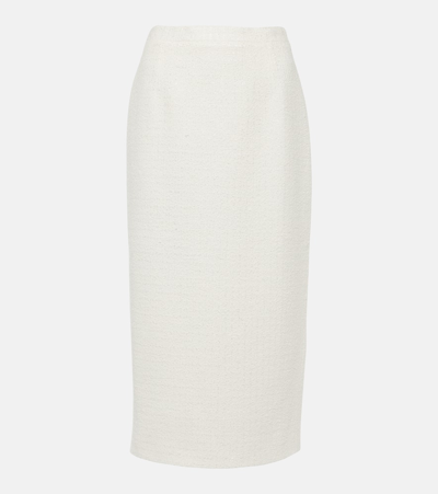 Alessandra Rich High Waisted Tweed Bouclé Midi Skirt In White