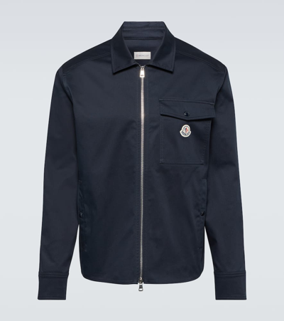Moncler Cotton Stretch Garbardine Zip-up Shirt Jacket In Navy