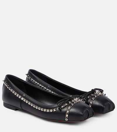 Christian Louboutin Mamadrague Spikes Embellished Leather Ballet Flats In Black