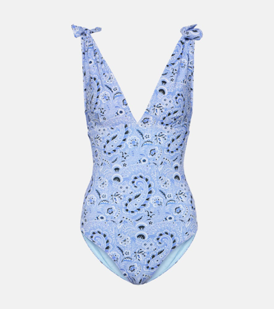 Etro Paisley-printed V-neck One-piece Swimsuit In Blue