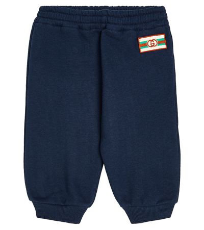 Gucci Baby Logo Cotton Jersey Sweatpants In Blue