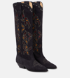 Isabel Marant Denvee Cutout Embroidered Leather-trimmed Suede Knee Boots In Black