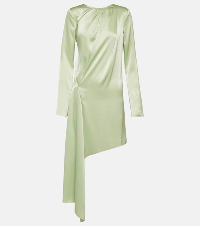 Jw Anderson Asymmetric Satin Dress With Draped Panel In Green