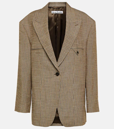 Acne Studios Jemily Checked Linen-blend Jacket In Brown