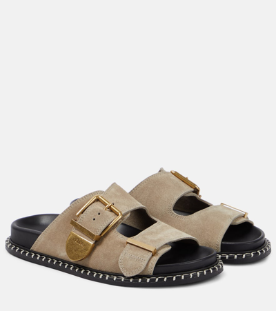Chloé Chloe Rebecca Suede Sliders In Green