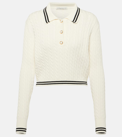 Alessandra Rich Cable-knit Cotton Polo Sweater In White