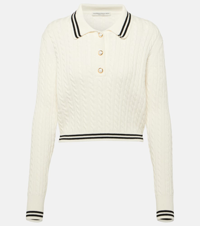 Alessandra Rich Cropped Striped Cable-knit Cotton Sweater In White