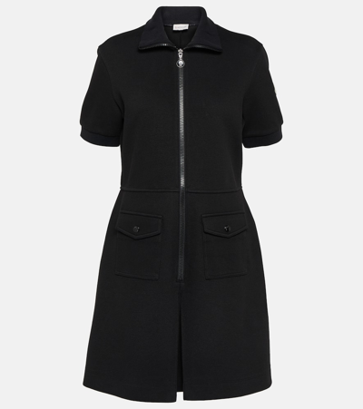 Moncler Stretch Cotton Blend Piquet Polo Dress In Black