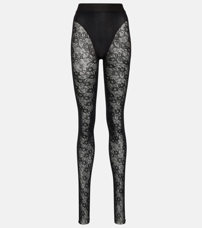 Victoria Beckham Monogram Lace Tights In 黑色