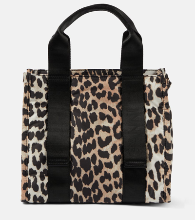 Ganni Small Leopard-print Tote Bag In Multicoloured