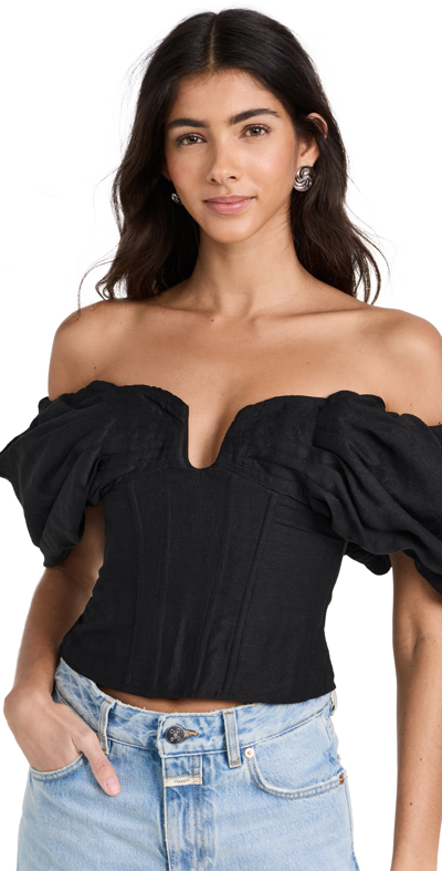 Cult Gaia Samantha Off-the-shoulder Gathered Gauze Bustier Top In Negre