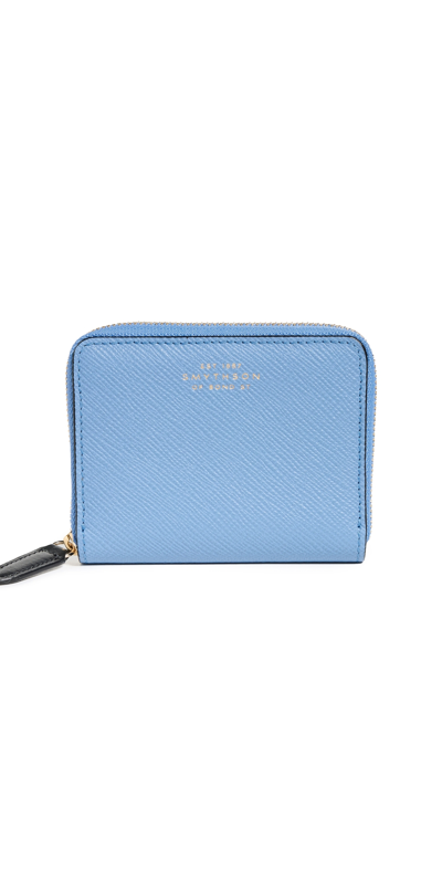 Smythson Small Zip Around Wallet Nile Blue One Size