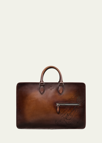 Berluti 3 Nuits Neo Scritto Venezia Leather Briefcase In Brown