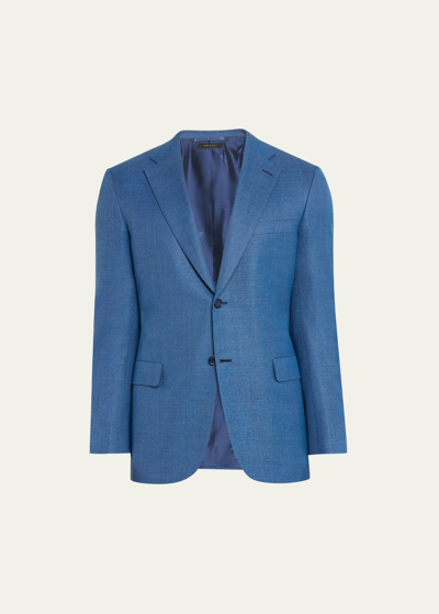 Brioni Men's Textured 170s Wool-silk Blazer In Royal