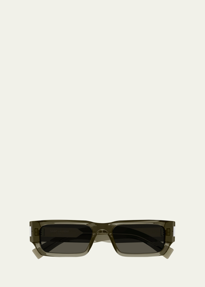 SAINT LAURENT MEN'S SL 660 ACETATE RECTANGLE SUNGLASSES