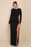 Lulus Flawless Esteem Black Long Sleeve Cutout Column Maxi Dress In Black