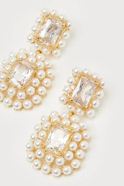 Lulus Glamorous Ambitions White Pearl Rhinestone Statement Earrings