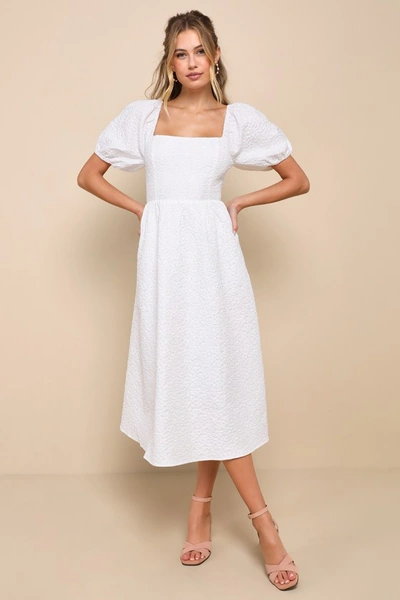 Lulus Darling Position White Textured Jacquard Lace-up Midi Dress